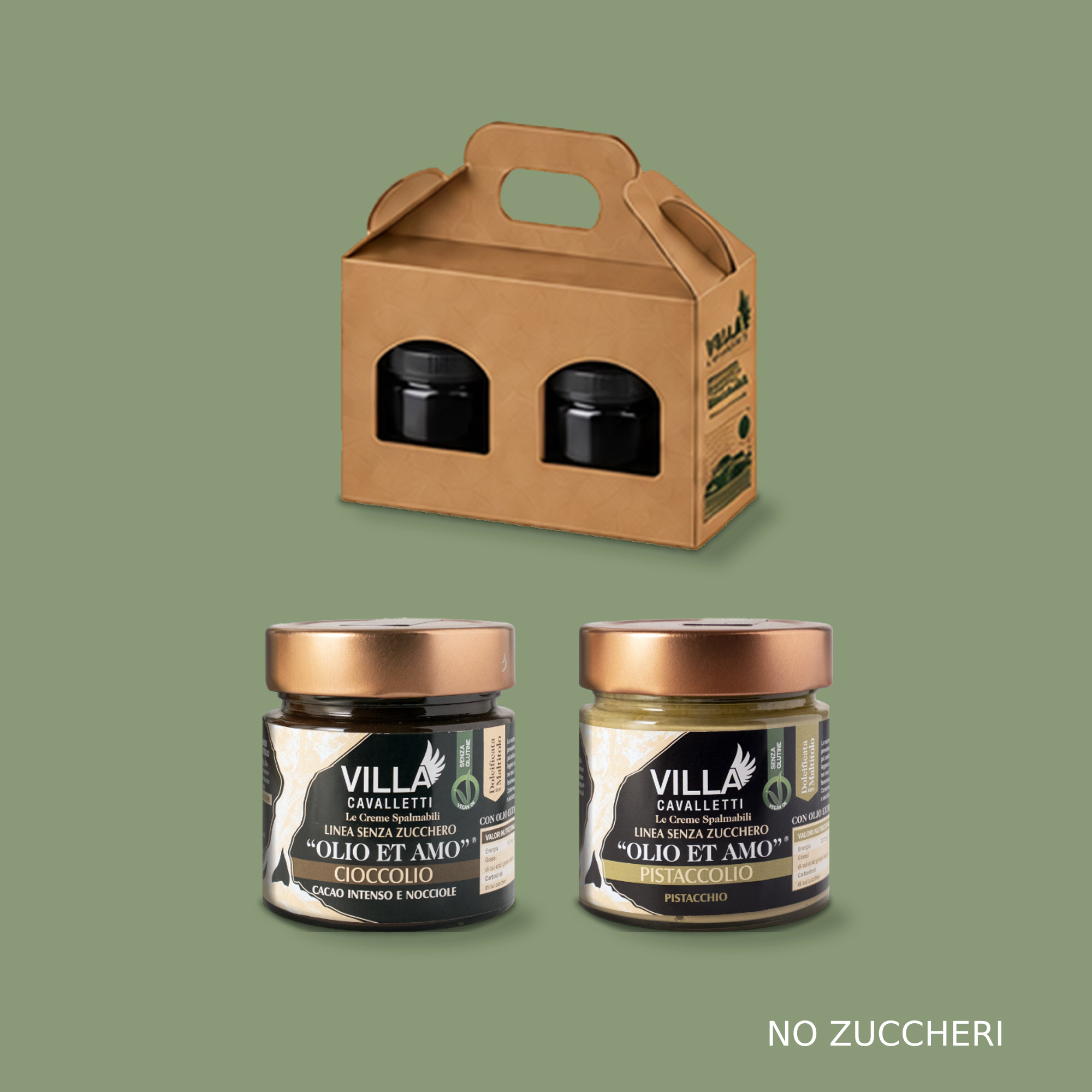 DUE CREME SPALMABILI SENZA ZUCCHERO Cioccolio + Pistaccolio
